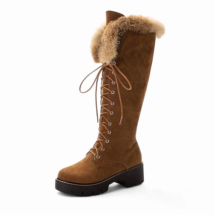Women's Faux-Suede Lace-Up Plush-Cuff Knee-High Snow Boots