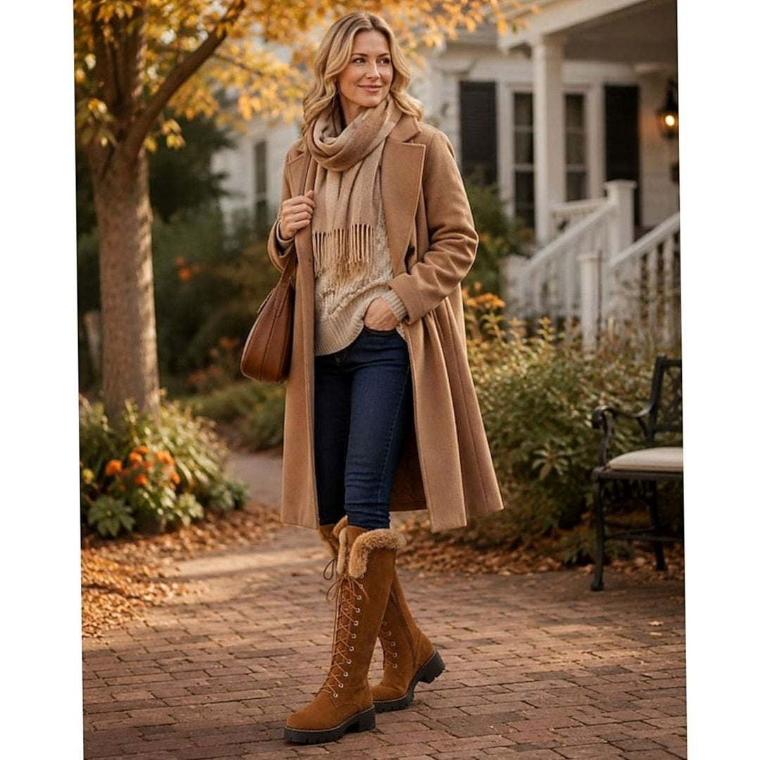 Women's Faux-Suede Lace-Up Plush-Cuff Knee-High Snow Boots