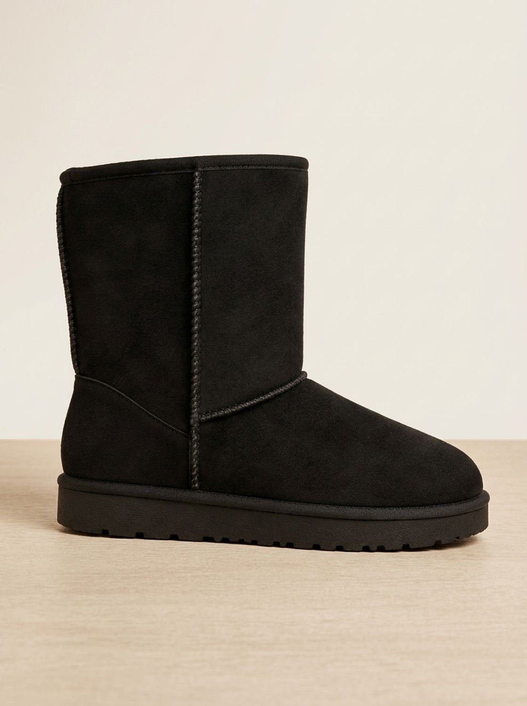 Women's Faux-Suede Sherpa-Lined Mid-Calf Winter Snow Boots - Black