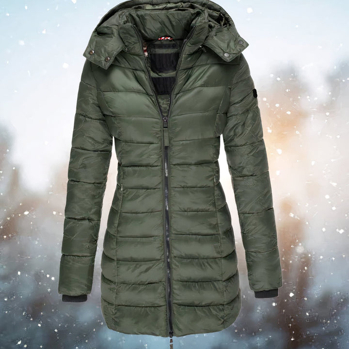 Women's Fitted Hooded Quilted Jacket Long Puffer Coat - Green