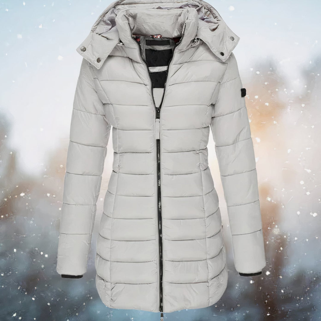 Women's Fitted Hooded Quilted Jacket Long Puffer Coat - Gray