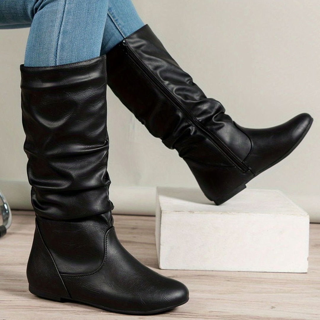 Women's Flat Slouched Mid-Calf Boots Side-Zip