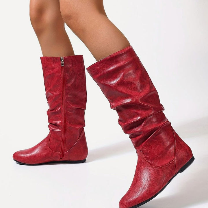 Women's Flat Slouched Mid-Calf Boots Side-Zip