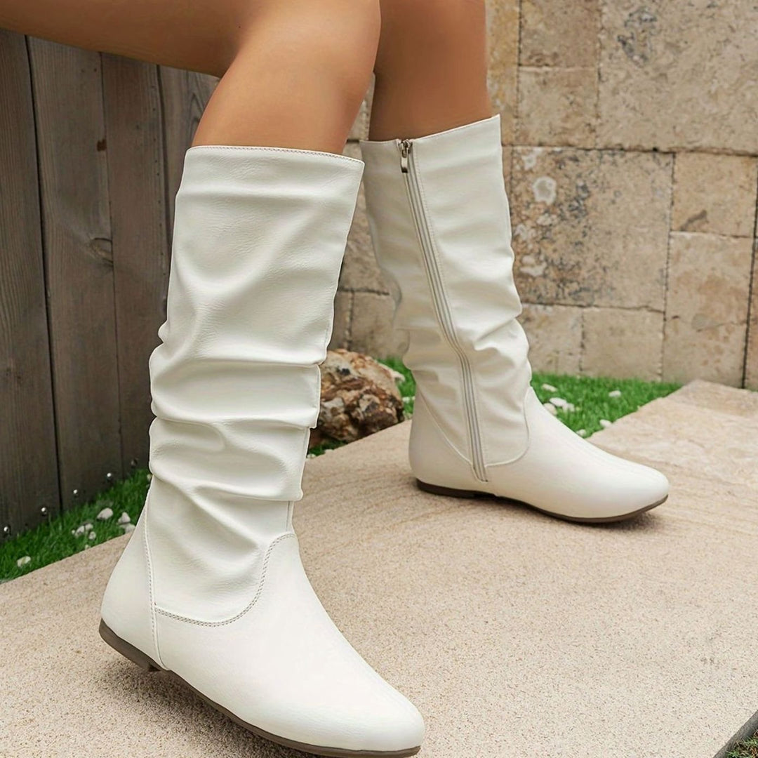 Women's Flat Slouched Mid-Calf Boots Side-Zip