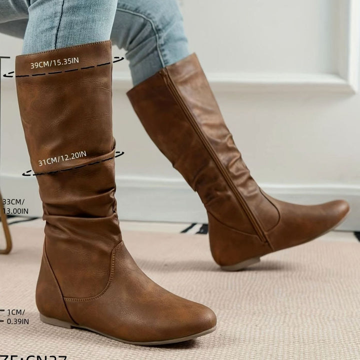 Women's Flat Slouched Mid-Calf Boots Side-Zip