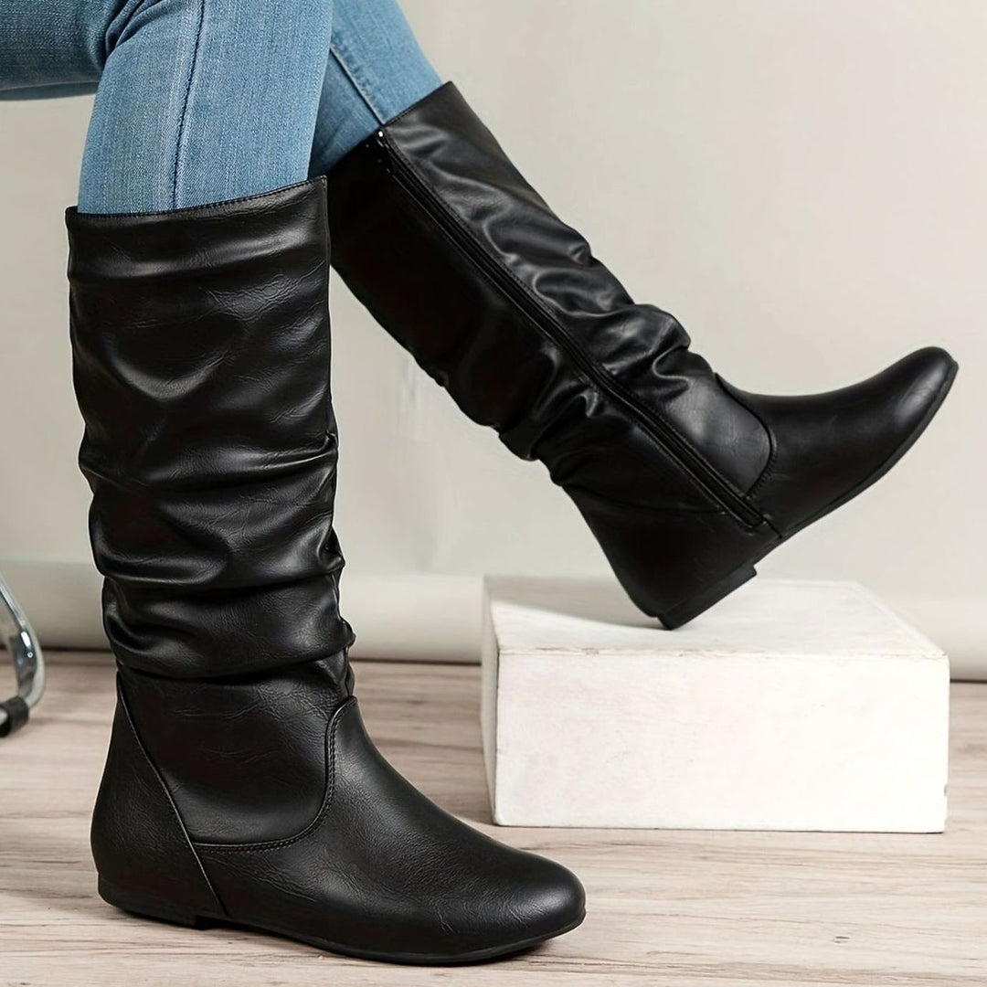 Women's Flat Slouched Mid-Calf Boots Side-Zip