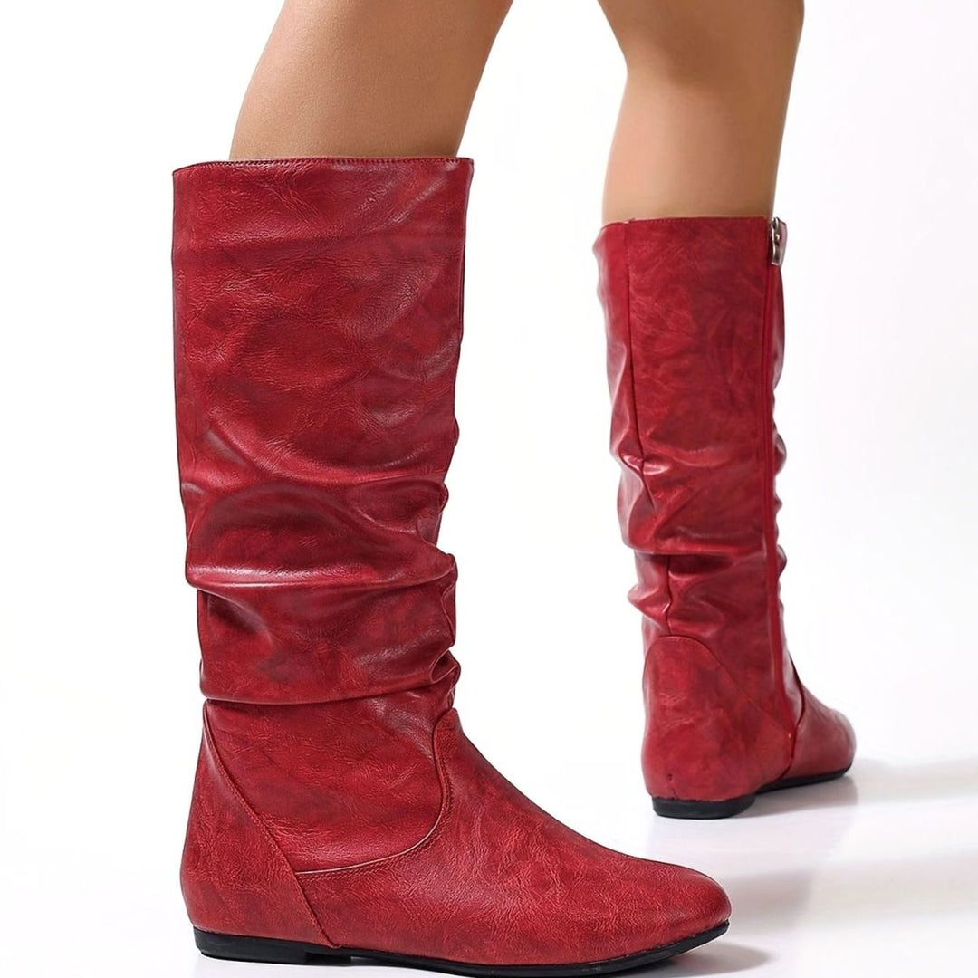 Women's Flat Slouched Mid-Calf Boots Side-Zip