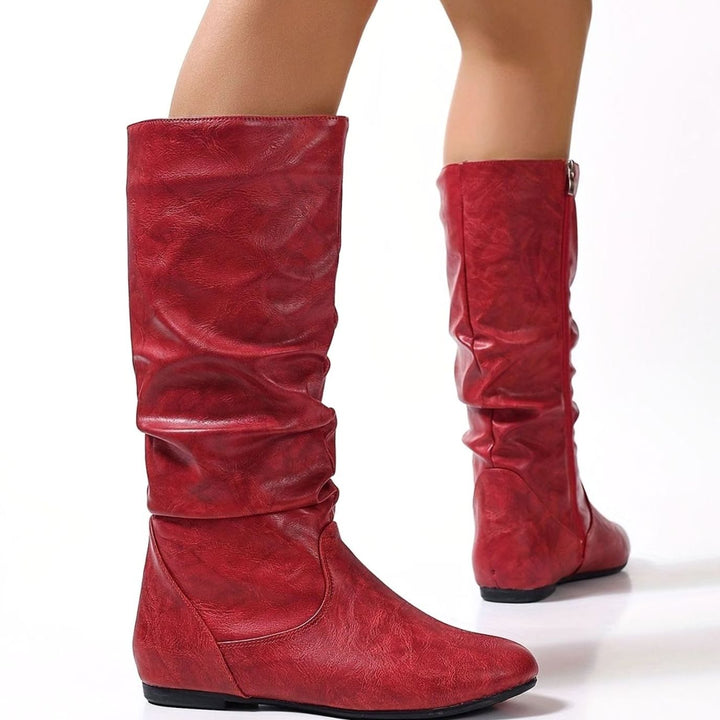 Women's Flat Slouched Mid-Calf Boots Side-Zip