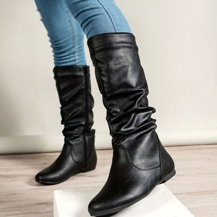 Women's Flat Slouched Mid-Calf Boots Side-Zip