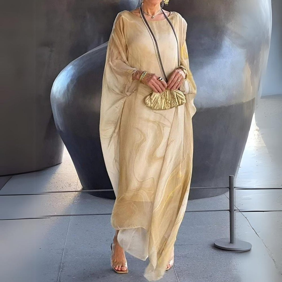Women's Floaty Batwing Long Sleeve Dress Maxi Occasion Gown - Yellow