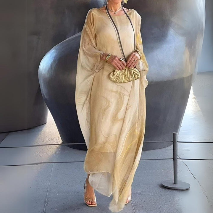 Women's Floaty Batwing Long Sleeve Dress Maxi Occasion Gown - Yellow