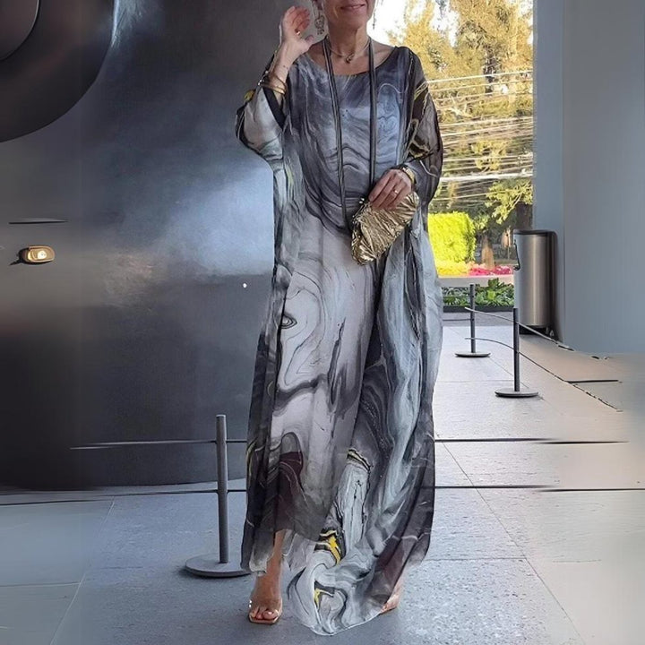 Women's Floaty Batwing Long Sleeve Dress Maxi Occasion Gown - Grey