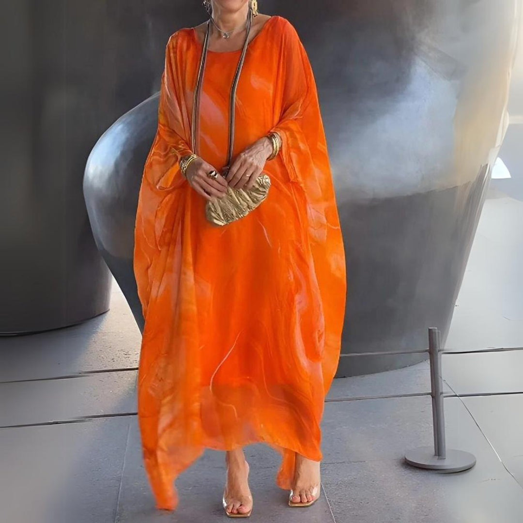 Women's Floaty Batwing Long Sleeve Dress Maxi Occasion Gown - Orange