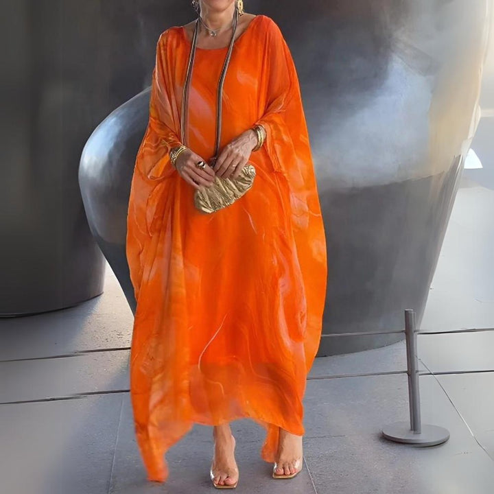 Women's Floaty Batwing Long Sleeve Dress Maxi Occasion Gown - Orange