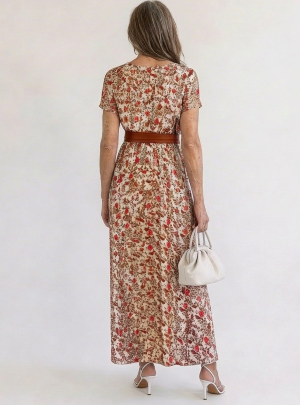 Women's Floral V-Neck Short Sleeve Midi Maxi Dress
