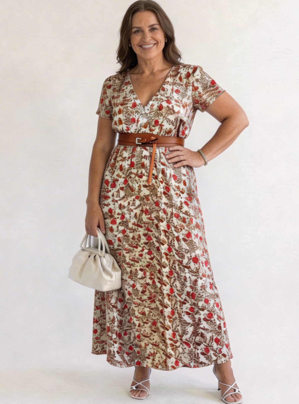 Women's Floral V-Neck Short Sleeve Midi Maxi Dress