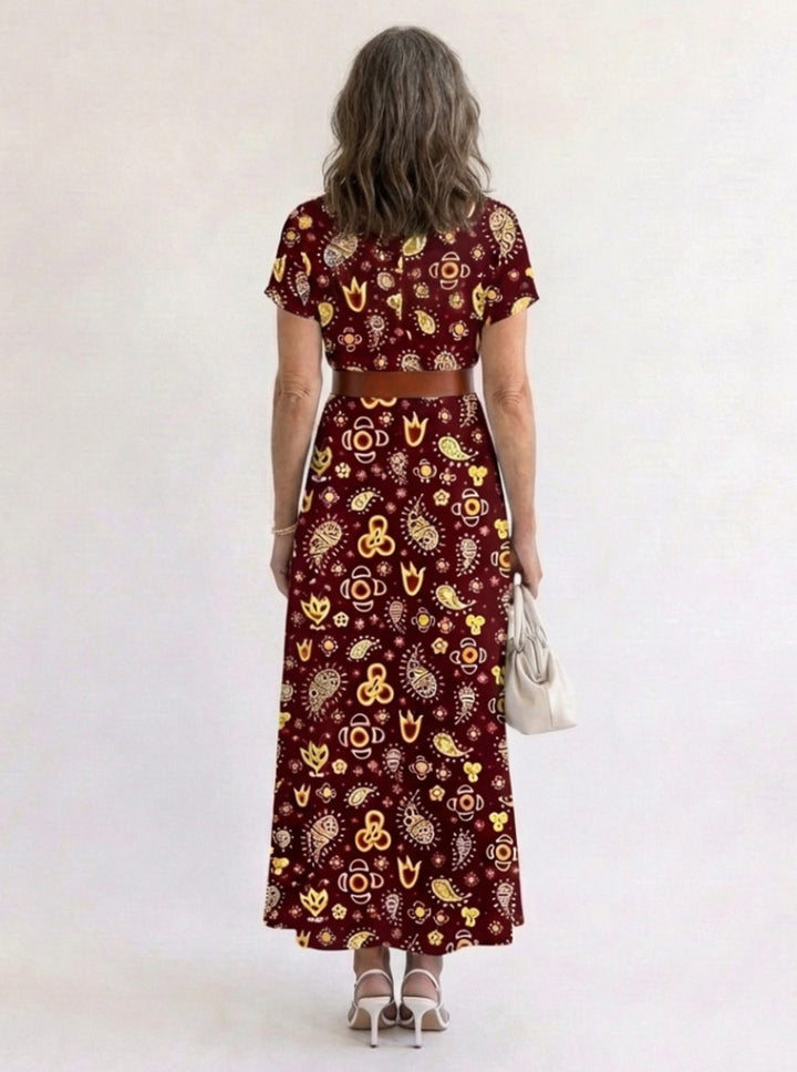 Women's Floral V-Neck Short Sleeve Midi Maxi Dress