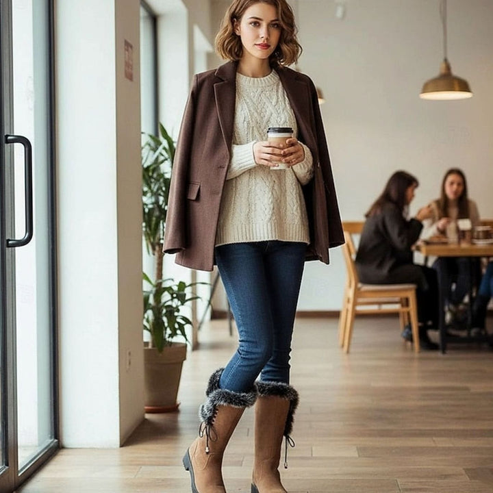 Women's Fur-Trimmed Knee-High Winter Snow Boots