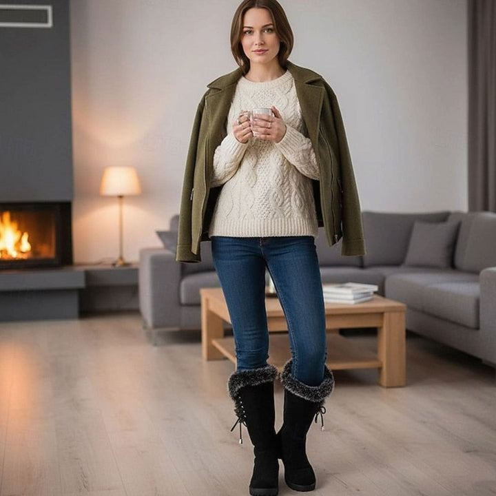 Women's Fur-Trimmed Knee-High Winter Snow Boots