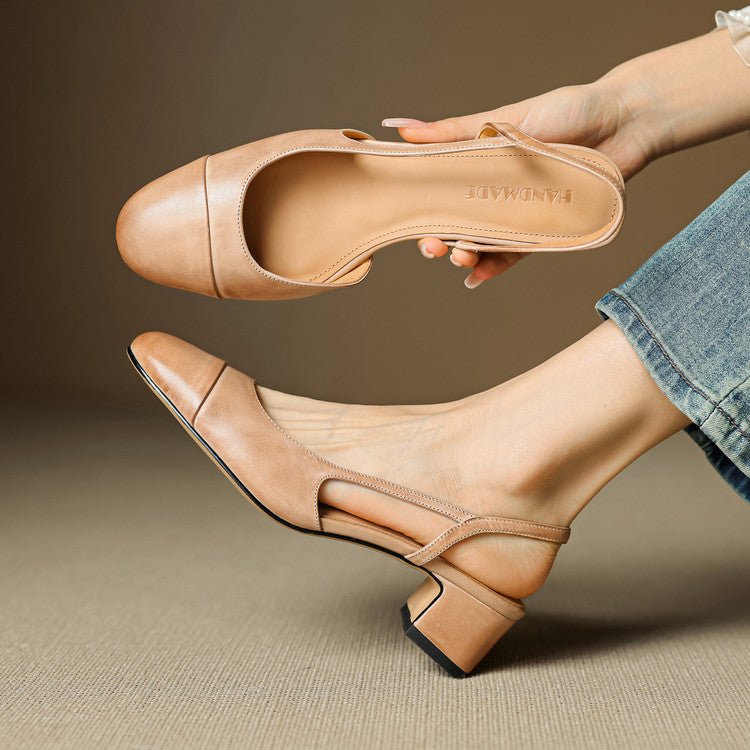 Evie | Women's Genuine Leather Almond Toe Block Heel Slingback Pumps