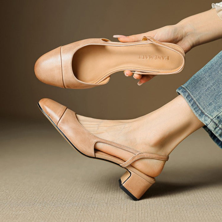 Evie | Women's Genuine Leather Almond Toe Block Heel Slingback Pumps