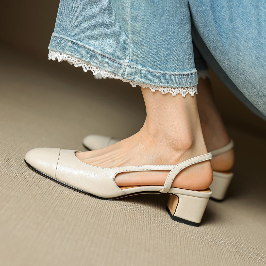 Evie | Women's Genuine Leather Almond Toe Block Heel Slingback Pumps