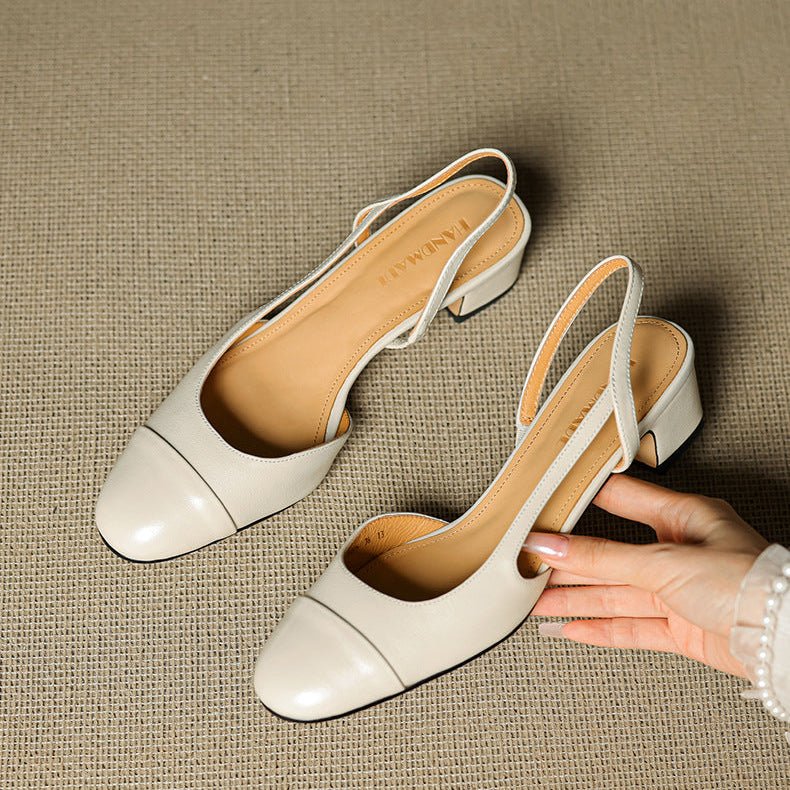 Evie | Women's Genuine Leather Almond Toe Block Heel Slingback Pumps