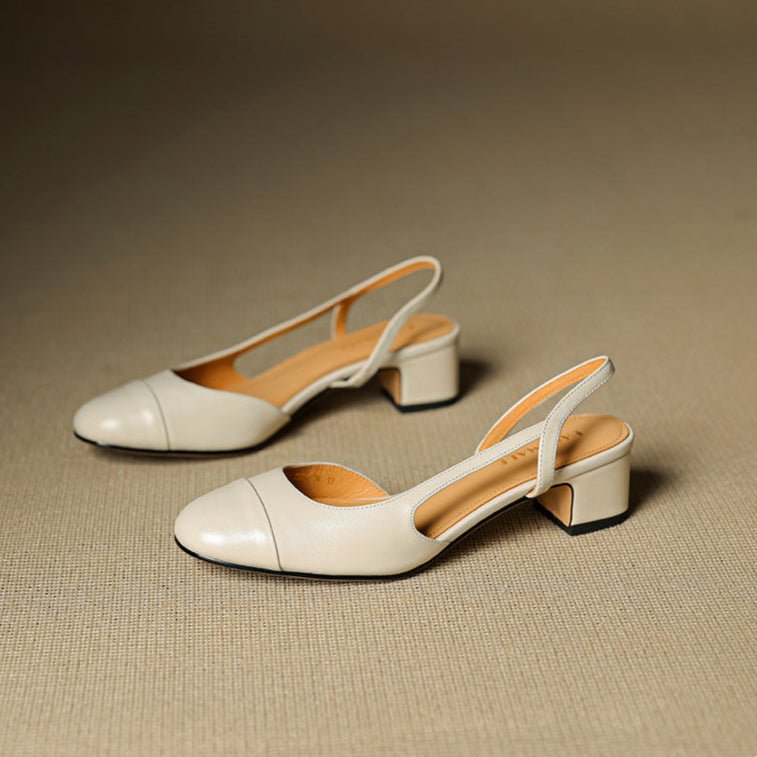 Evie | Women's Genuine Leather Almond Toe Block Heel Slingback Pumps