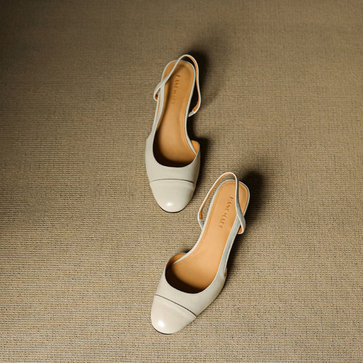 Evie | Women's Genuine Leather Almond Toe Block Heel Slingback Pumps