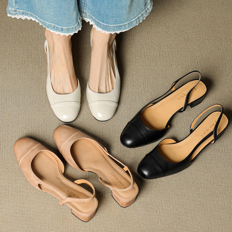 Evie | Women's Genuine Leather Almond Toe Block Heel Slingback Pumps