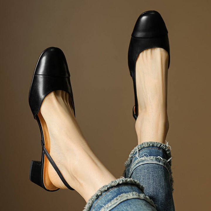 Evie | Women's Genuine Leather Almond Toe Block Heel Slingback Pumps