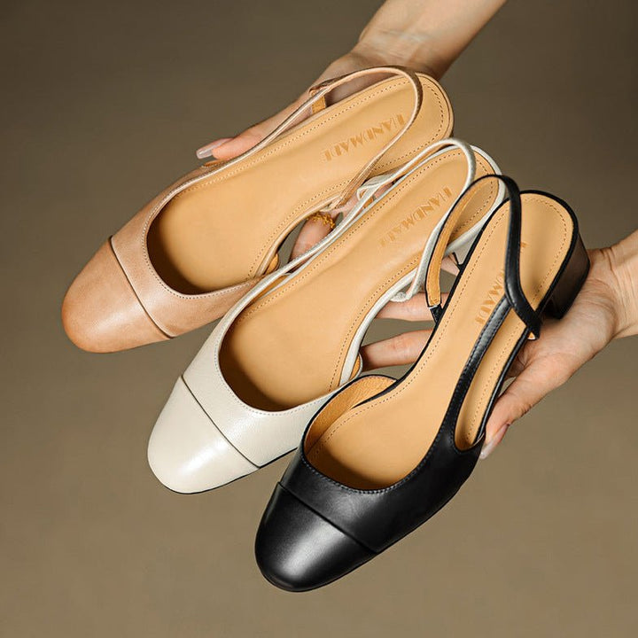 Evie | Women's Genuine Leather Almond Toe Block Heel Slingback Pumps