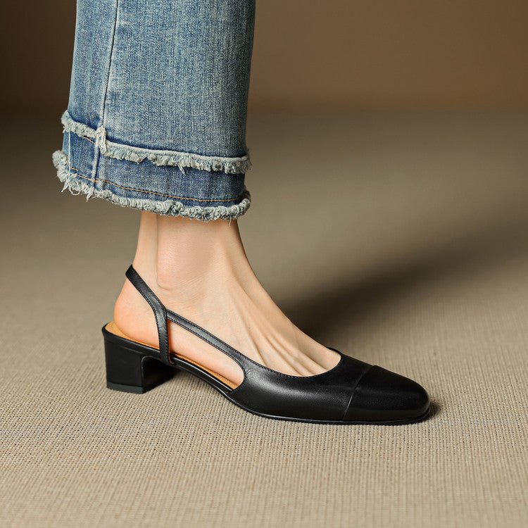 Evie | Women's Genuine Leather Almond Toe Block Heel Slingback Pumps
