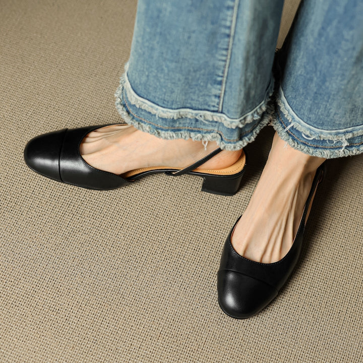 Evie | Women's Genuine Leather Almond Toe Block Heel Slingback Pumps