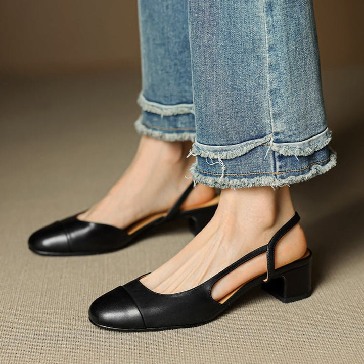 Evie | Women's Genuine Leather Almond Toe Block Heel Slingback Pumps