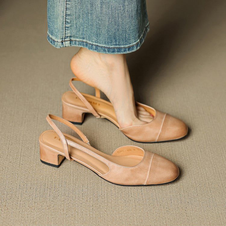 Evie | Women's Genuine Leather Almond Toe Block Heel Slingback Pumps