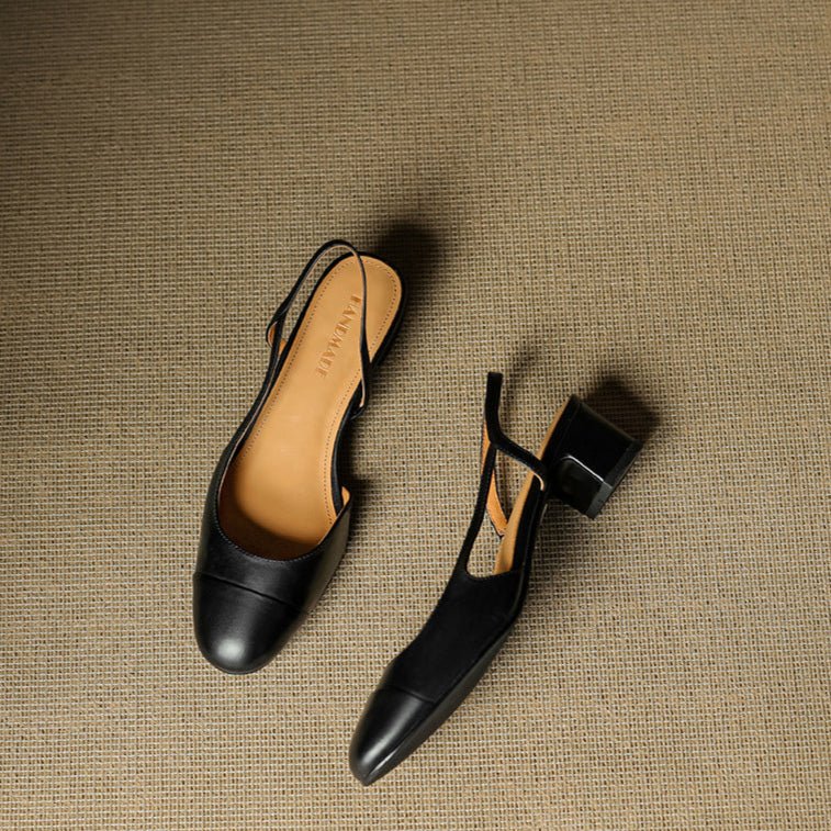 Evie | Women's Genuine Leather Almond Toe Block Heel Slingback Pumps