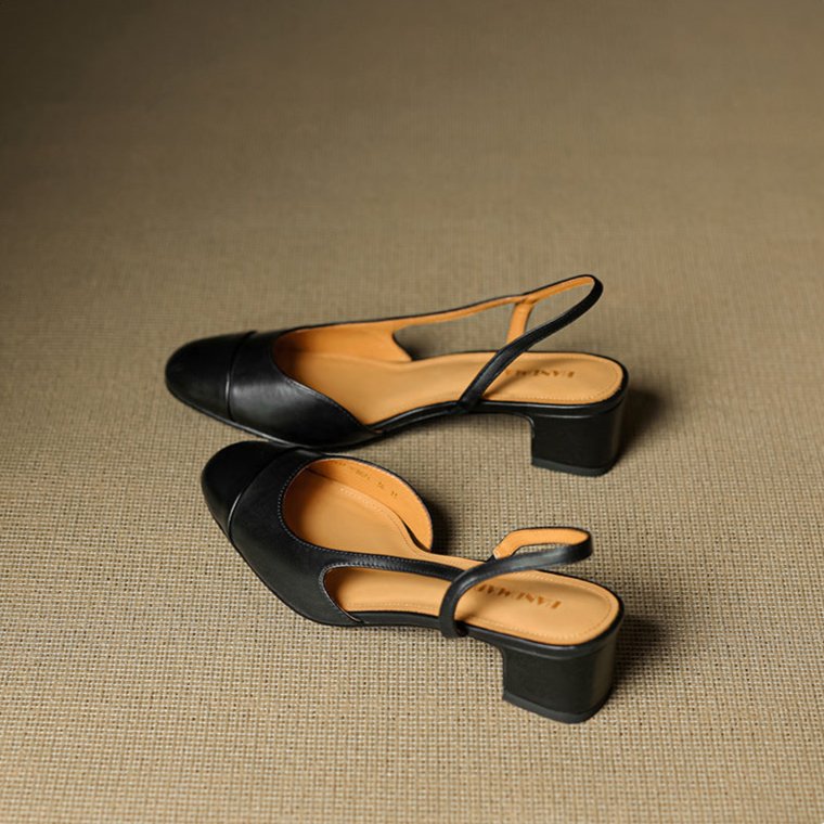 Evie | Women's Genuine Leather Almond Toe Block Heel Slingback Pumps