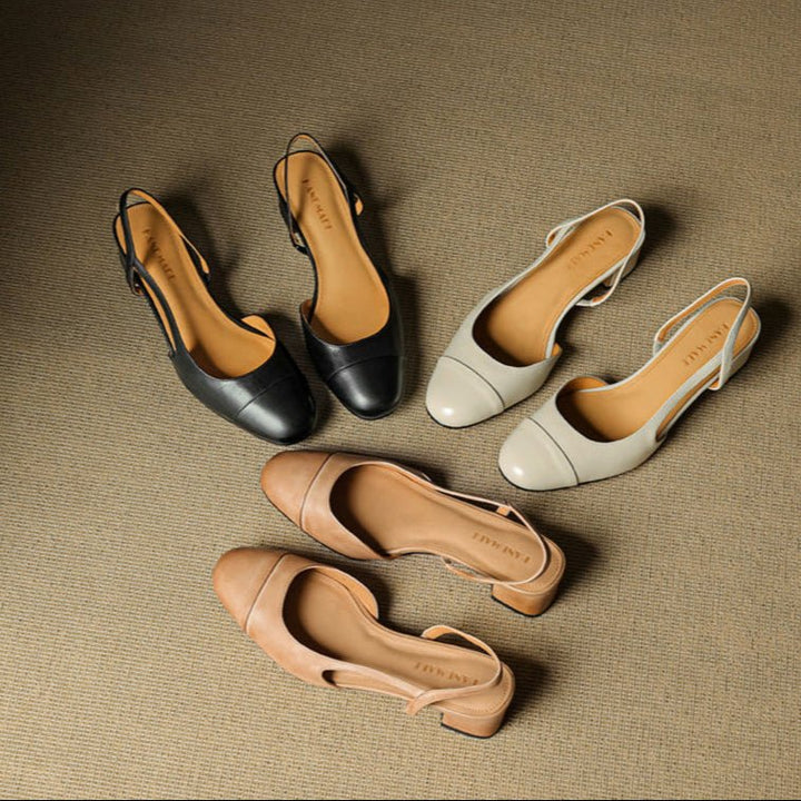Evie | Women's Genuine Leather Almond Toe Block Heel Slingback Pumps