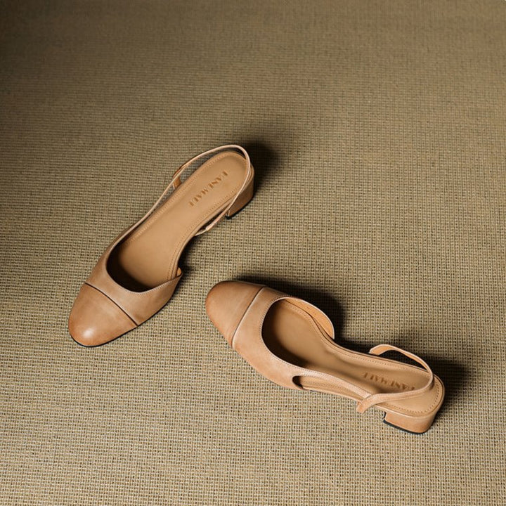 Evie | Women's Genuine Leather Almond Toe Block Heel Slingback Pumps