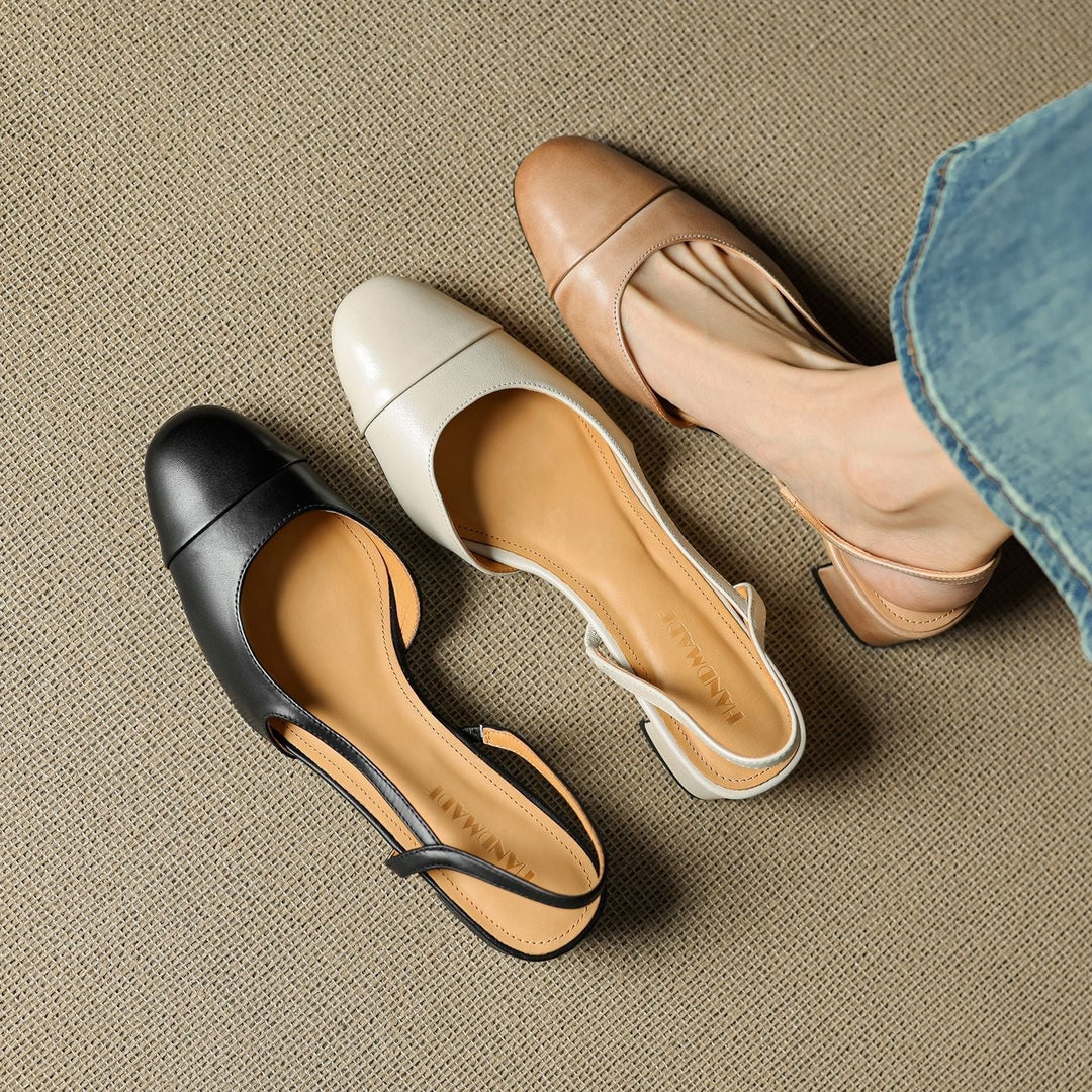 Evie | Women's Genuine Leather Almond Toe Block Heel Slingback Pumps