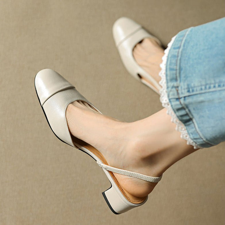 Evie | Women's Genuine Leather Almond Toe Block Heel Slingback Pumps