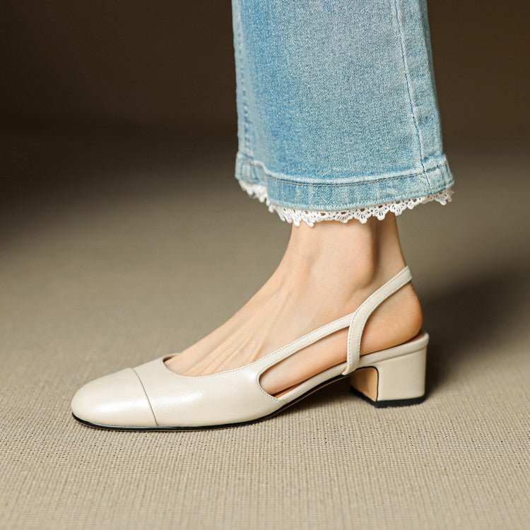 Evie | Women's Genuine Leather Almond Toe Block Heel Slingback Pumps
