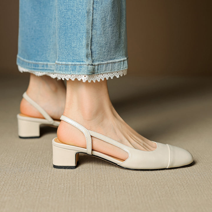 Evie | Women's Genuine Leather Almond Toe Block Heel Slingback Pumps