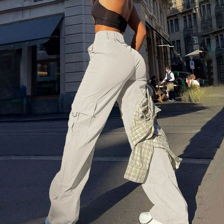 Women's High-Waist Wide-Leg Cargo Trousers Flap-Pocket