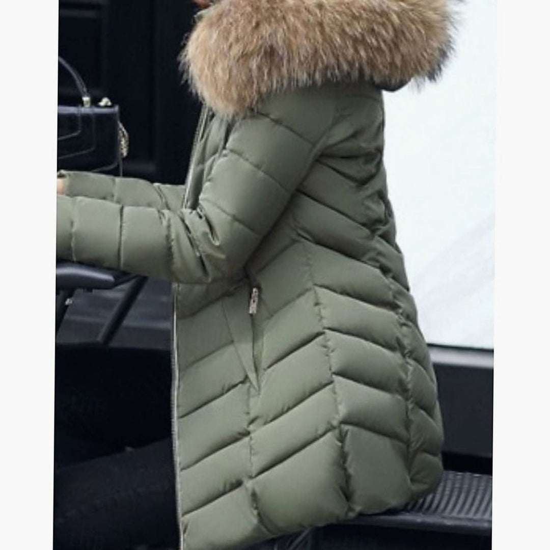 Women's Hooded Faux-Fur Trim Quilted Jacket Waist-Defining Puffer Coat