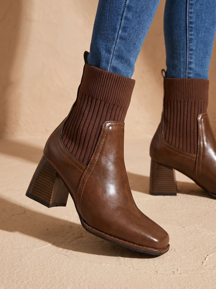 Women's Knit-Shaft Block-Heel Slip-On Ankle Boots