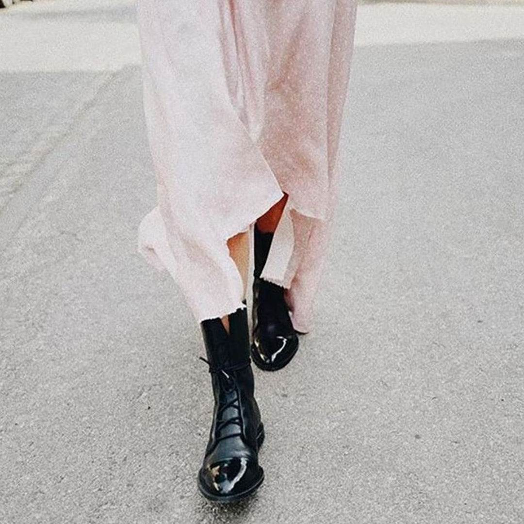 Women's Lace-Up Leather Cap-Toe Ankle Boots