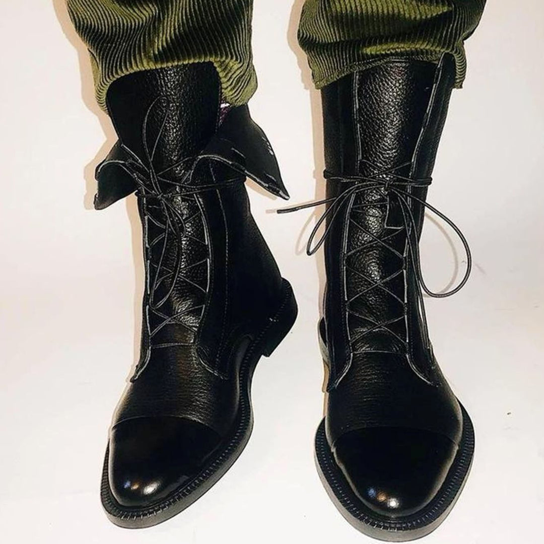 Women's Lace-Up Leather Cap-Toe Ankle Boots