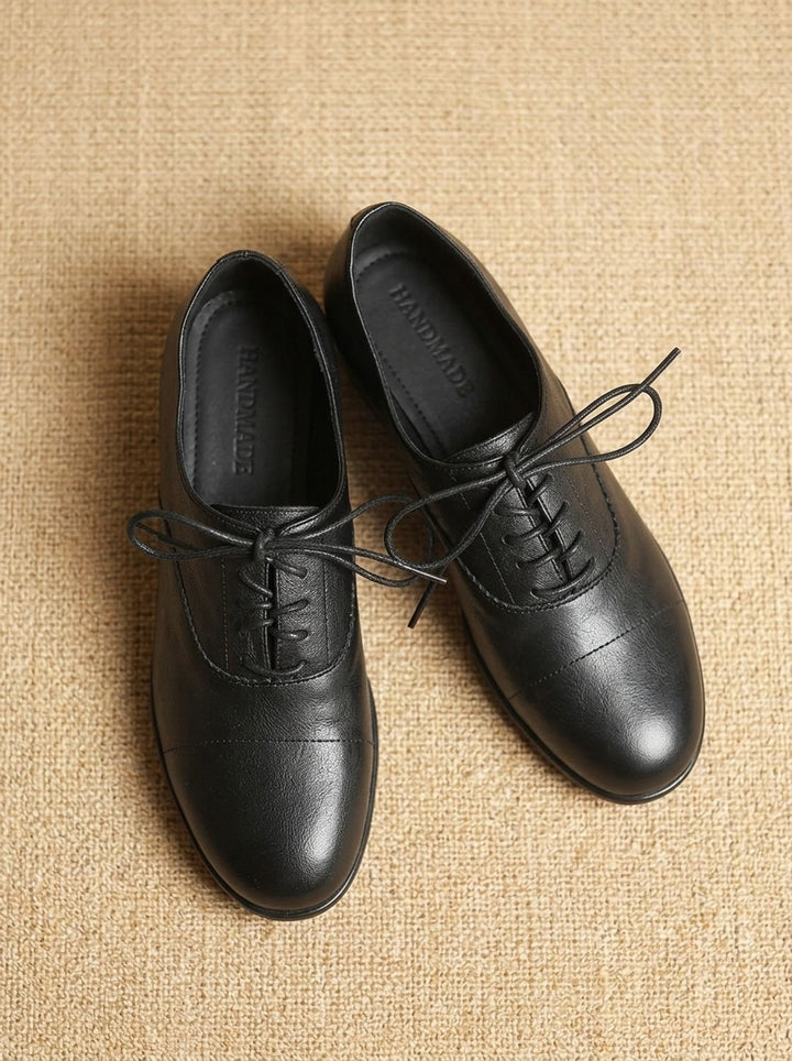Women's Leather Lace-Up Cap Toe Oxford Flat Shoes
